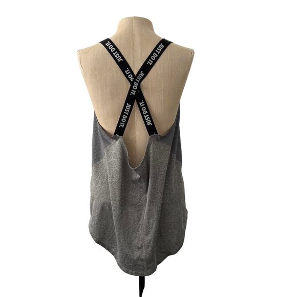 Nike Dri-FIT Elastika Gray Cross-Over Logo Strap Active Tank Size M Workout - Picture 4 of 5